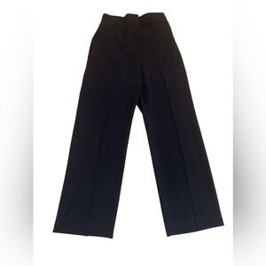 Chic Navy Pinstripe Wide Leg Trousers High Waisted Side Zip Work Pants S/M